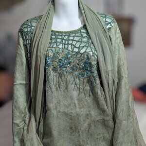Middle Eastern hand beaded dress green made in Bahrain size Medium